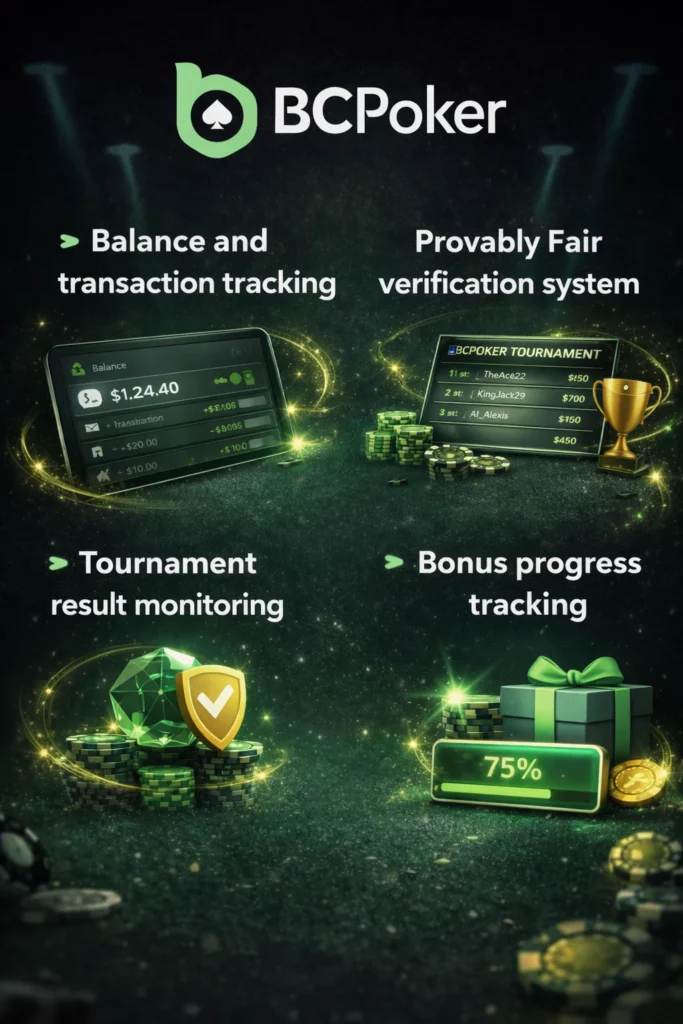Account functions BC Poker